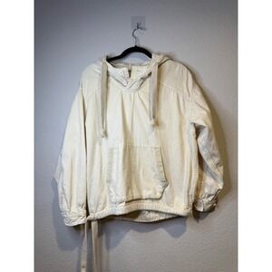 American Eagle Outfitters Cream Canvas Anorak Drawstring Hoodie Jacket Size M